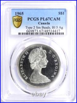 Canada 1965 Type 2 Small Bead Bl 5 Silver Dollar PCGS PL67CAM Finest Known Canada 1965 Type 2 Small Bead Bl 5 Silver Dollar PCGS PL67CAM Finest Known