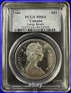 Canada 1966 Large Beads Silver Dollar PCGS MS64 LUSTROUS & CHOICE SURFACES Canada 1966 Large Beads Silver Dollar PCGS MS64 LUSTROUS & CHOICE SURFACES