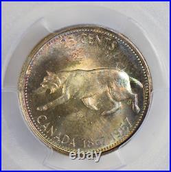 Canada 1967 25 Cents silver PCGS MS65 stunning blue golden toning PC0297 combine