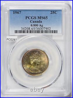 Canada 1967 25 Cents silver PCGS MS65 stunning blue golden toning PC0297 combine