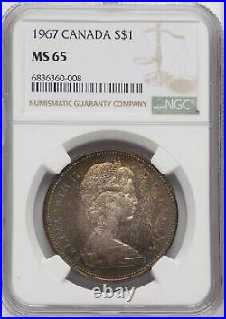 Canada 1967 Silver Dollar NGC MS65 GORGEOUS TONING