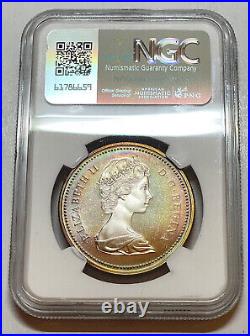 Canada 1973 R. C. M. P. Centennial Silver Dollar Coin Toned NGC SP66 CAMEO