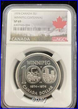 Canada 1974 Silver Dollar Winnipeg Centennial SP69 NGC Maple Leaf Label TOP POP