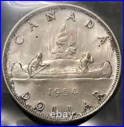 Canada $1 1954 Voyageur Silver Dollar Graded ICCS MS64. C3