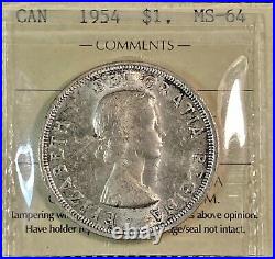 Canada $1 1954 Voyageur Silver Dollar Graded ICCS MS64. C3