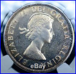 Canada 1 Dollar 1959 MS66 PL NGC silver crown KM#58 S$1 BULLSEYE Toning Choice