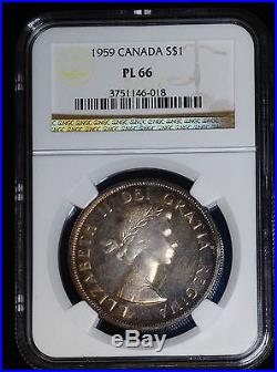 Canada 1 Dollar 1959 MS66 PL NGC silver crown KM#58 S$1 BULLSEYE Toning Choice