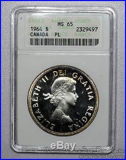 Canada $1 Dollar 1964 MS65 PL ANACS silver KM#58 $1 Rainbow Edge Cameo! Superb