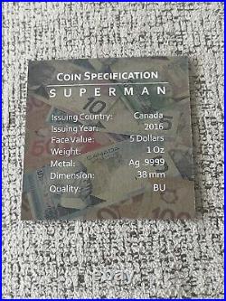 Canada 1 oz SUPERMAN CANADIAN WEALTH Canadian Maple Leaf $5 Silver Coin 2016