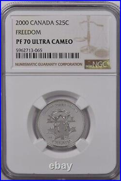 Canada 2000 25 Cents Silver NGC Proof 70 Ultra Cameo Freedom Perfect 70 NG1596 c