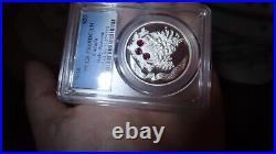 Canada 2010 XMAS Pinecone RUBY Swarovski Crystal $20 1oz 9999 Silver PCGS PR69