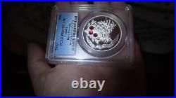 Canada 2010 XMAS Pinecone RUBY Swarovski Crystal $20 1oz 9999 Silver PCGS PR69