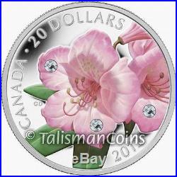 Canada 2012 Rhododendron $20 Pure Silver Proof with Swarovski Crystal Dewdrops