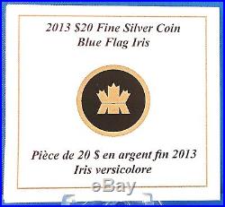Canada 2013 $20 Blue Flag Iris 1 oz Pure Silver Color Proof 3 Swarovski Crystals