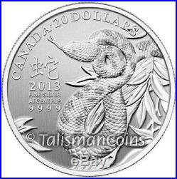 Canada 2013 Year of the Snake Chinese Lunar Zodiac $20 Commemorative Pure Silver