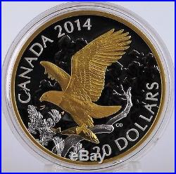 Canada 2014 Bald Eagle Perched with Fish 1 oz Pure Silver $20 Proof Gold Plating