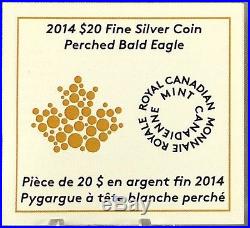 Canada 2014 Bald Eagle Perched with Fish 1 oz Pure Silver $20 Proof Gold Plating