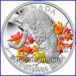 Canada 2014 Elusive Cougar #2 Puma on Maple $20 1 Oz Pure Silver Proof Color