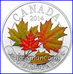 Canada 2014 Majestic Maple Leaves 3 Coin Set $20 Pure Silver Proofs Color Jade