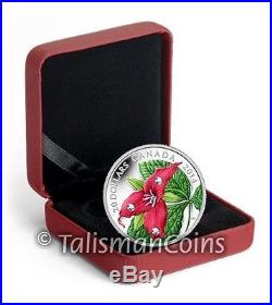 Canada 2014 Red Trillium Flower $20 Silver Proof with Swarovski Crystal Dewdrops