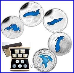 Canada 2014 Set of 5'Great Lakes' Enameled Proof $20 Silver Coins in SP Box