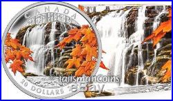 Canada 2014 Stunning Nature 3 Autumn Falls Waterfall $20 Pure Silver Color Proof