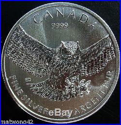Canada 2015 1 oz Great Horned Owl SILVER MAPLE LEAF COIN $5 BIRDS OF PREY