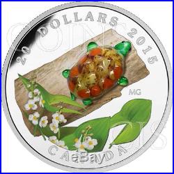 Canada 2015 20$ Broadleaf Arrowhead Flower Turtle Venetian Glass Proof Silver