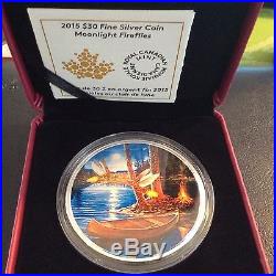 Canada 2015 $30 2oz Fine Silver Coin Moonlight Fireflies RCM COA
