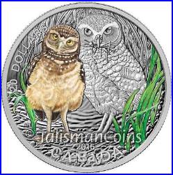 Canada 2015 Baby Animals #3 Burrowing Owl Chick & Mother $20 Pure Silver Proof