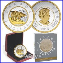 Canada 2015 Big Coins Series #6 Polar Bear $2 Toonie 5 Oz Silver Gold Plated Prf Canada 2015 Big Coins Series #6 Polar Bear $2 Toonie 5 Oz Silver Gold Plated Prf