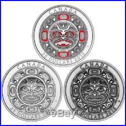 Canada 2015 Native American Singing Moon Mask 3 Coin Set $25 Silver High Relief