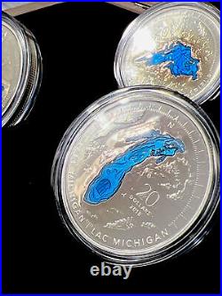 Canada 2015 The Great Lakes 5x 1 oz Coin Set $20 Silver Proof Enameled COA+OGP