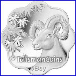 Canada 2015 Year of Sheep Ram Goat Lunar Zodiac $15 Lotus Shaped Silver Proof