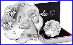 Canada 2015 Year of Sheep Ram Goat Lunar Zodiac $15 Lotus Shaped Silver Proof