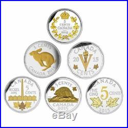 Canada 2016 Silver Gold Plated 6 Coin Complete Set Legacy of the Canadian Nickel