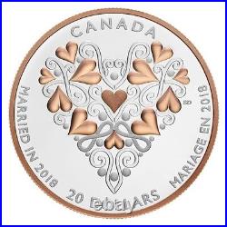 Canada 2018 20$ Best Wishes On Your Wedding Day Pink Gold Plating Silver Coin