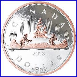 Canada 2018 Big Coins #1 Voyageur Canoe $1 5 Oz Silver Dollar Rose Gold Plating