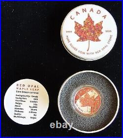 Canada 2020 $5 1oz 9999 Silver Maple Leaf w Red Opal Stone in OGP w COA #BH01288