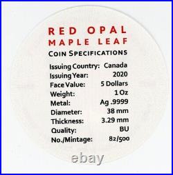 Canada 2020 $5 1oz 9999 Silver Maple Leaf w Red Opal Stone in OGP w COA #BH01288