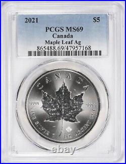 Canada 2021 Silver $5 Maple Leaf PCGS MS-69 TOP POP