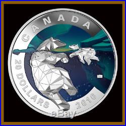 Canada 20 Dollars 2016, Silver proof Coin, Geometry in Art Polar Bear, With Box