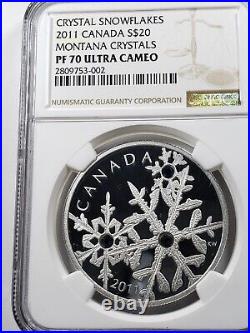 Canada $20 Dollars Silver Coin, Crystal Blue Snowflake, 2011 NGC PF70 UCAM