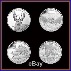 Canada $20 Dollars Silver Poof (4 Pcs Full Coin Set), 2014 White Tailed Deer