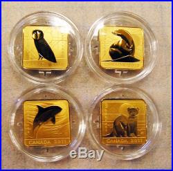 Canada 24-Karat Gold Plated Silver Proofs Wildlife Conservation Series 4-Coins