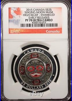 Canada 25 Dollars 2015 NGC PF 70 UC UNC Silver Singing Moon Mask High Relief