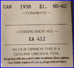 Canada George VI Silver Dollar 1938 Iccs Ms-62