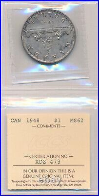 Canada George VI Silver Dollar 1948 Iccs Ms62