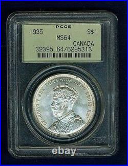 Canada George V 1935 1 Dollar Silver Coin, Uncirculated, Certified Pcgs Ms64