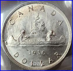 Canada George V Silver Dollar 1936 Iccs Ms-64